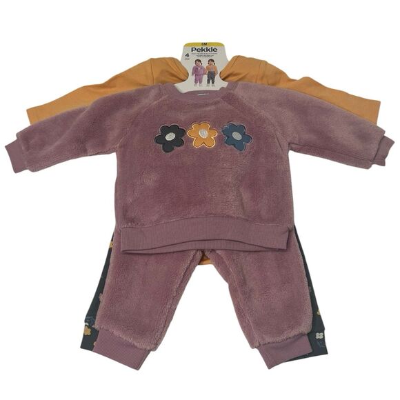 Pekkle Baby Girl 4pc Outfit 6M Plush Sweatshirt Koala Bodysuit Floral Leggings - Picture 2 of 9